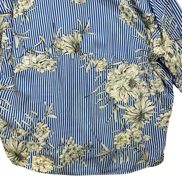 Zara  Women's blouse top  Blue White Stripe Floral Flowy Blouse size med - Picture 5 of 15